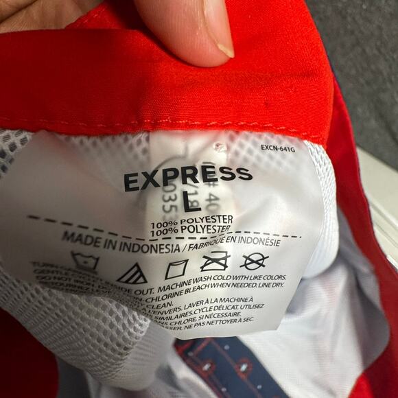 Express Men's Board Shorts L Trunks Swim Hybrid Red Blue Flowers Pockets NWT - Picture 4 of 12